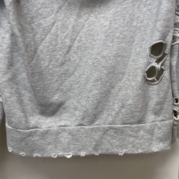 Alo Gray Distressed Hooded Sweatshirt Pullover Top - Picture 9 of 9